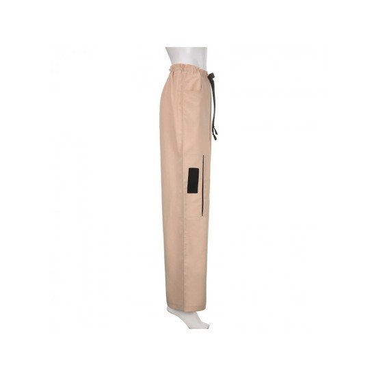 Pockets Contrast Color Loose Straight Leg Cargo Trousers