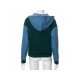 Green Blue Color Blocking Hooded Collar Women Coats