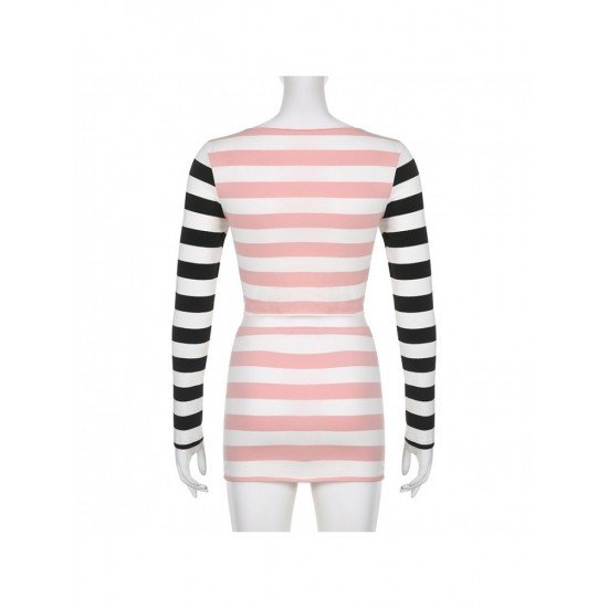 Color Blocking Striped Matching Mini Skirt And Top Sets