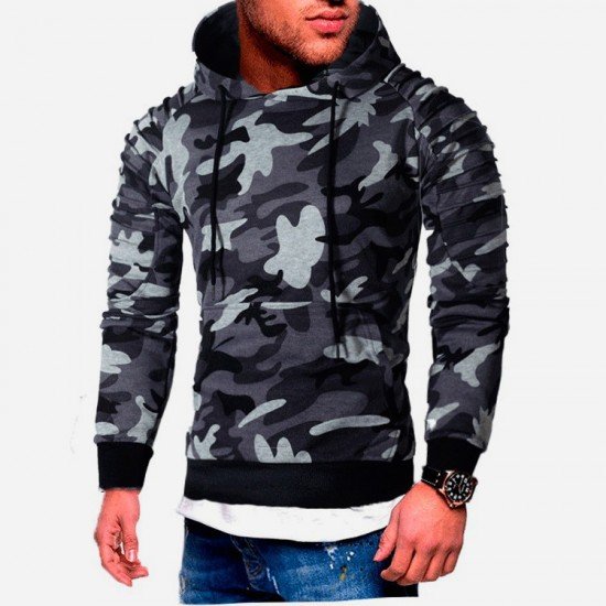  Casual Camouflage Hooded Raglan Sleeve Pullover