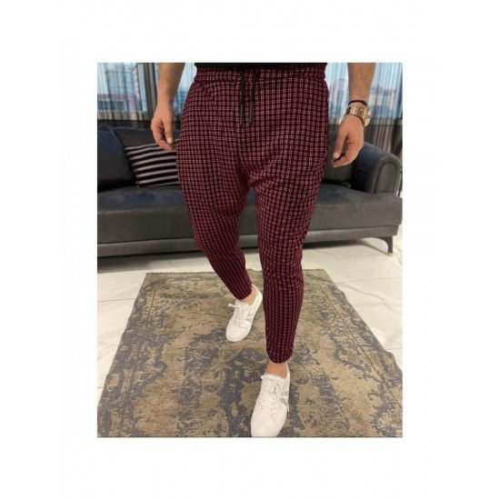 Casual Black Plaid Pencil Pant Trousers For Men