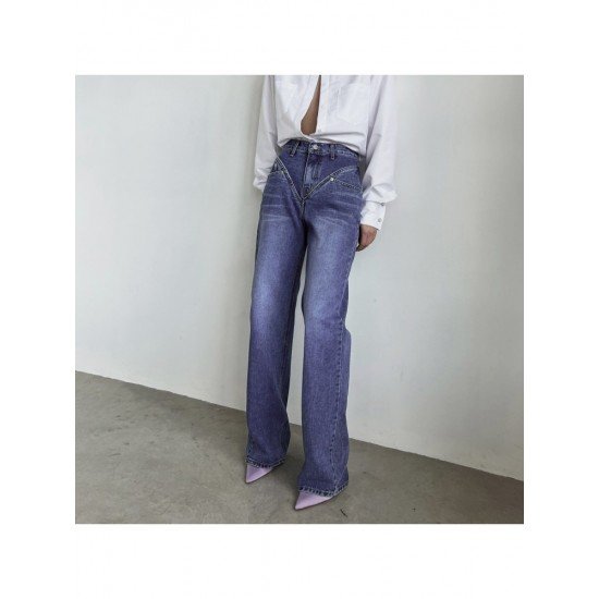  Stylish Street Pure Color Denim Pants