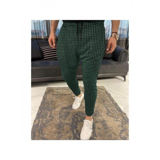 Casual Black Plaid Pencil Pant Trousers For Men