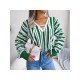 Striped V Neck Ladies Lantern Sleeve Sweaters