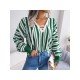 Striped V Neck Ladies Lantern Sleeve Sweaters