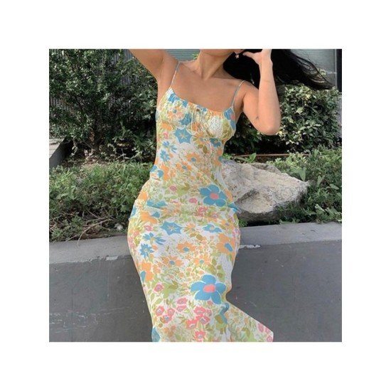 Rural Style Vintage Sleeveless Floral Maxi Dress