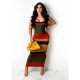 Fashion Knitting Colorblock Striped Maxi Dress