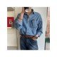  Versatile Pure Color Men's Long Sleeve Denim Shirt