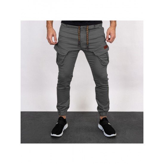 Fashion Casual Pure Color Drawstring Pants For Men