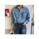  Versatile Pure Color Men's Long Sleeve Denim Shirt