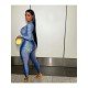  Fashion Slim Round Neck Printing Women's Jumpsuit