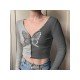  Stylish V Neck Contrast Color Women's Crop Top