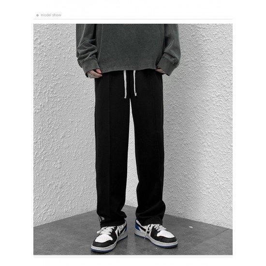 Sports Leisure Black Drawstring Loose Long Trousers