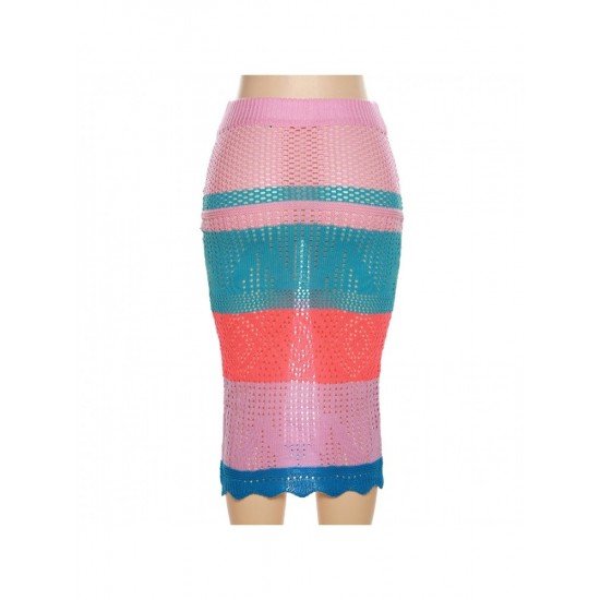 Color Blocking Vacation Midi Skirts For Women