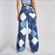  Stylish Rhombus Lattice High Waist Denim Pants