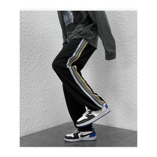 Sports Leisure Black Drawstring Loose Long Trousers