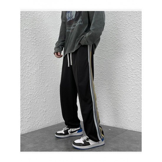 Sports Leisure Black Drawstring Loose Long Trousers