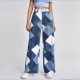  Stylish Rhombus Lattice High Waist Denim Pants