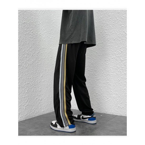 Sports Leisure Black Drawstring Loose Long Trousers