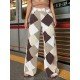  Stylish Rhombus Lattice High Waist Denim Pants