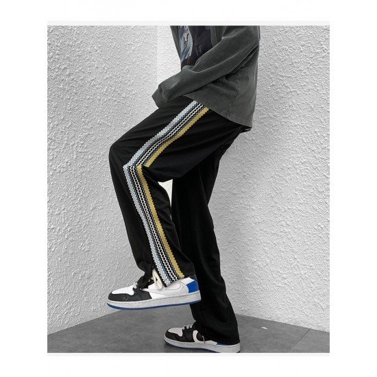 Sports Leisure Black Drawstring Loose Long Trousers