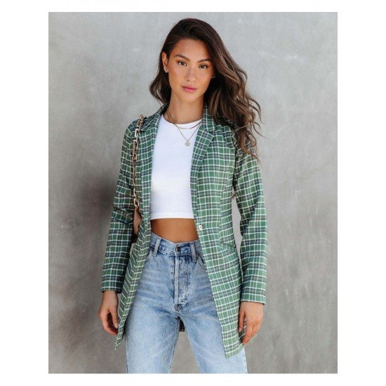  Casual Versatile Plaid Lapel Women's Long Sleeve Suit