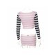 Striped Cropped Top And Mini Skirts Sets For Women