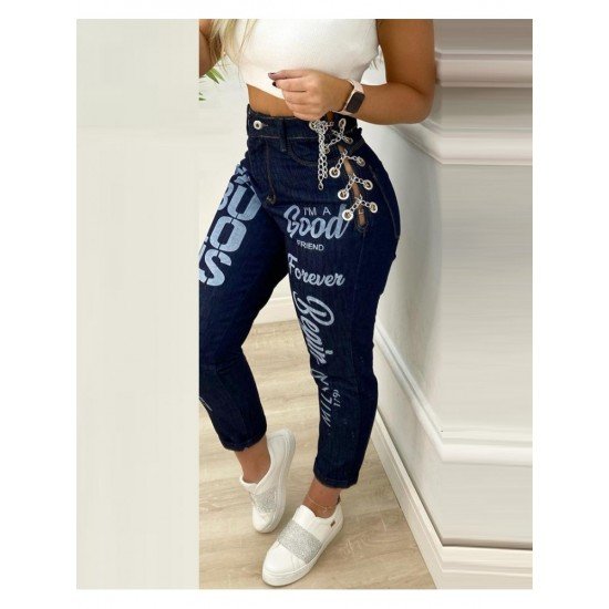  Stylish Letter Printing Patchwork Women's Denim Jeans