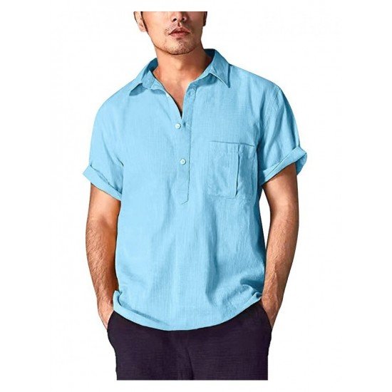  Spring Pure Color Cotton Men's Short Sleeve Shirt