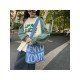 Letter Blue Casual Denim Tote Bags