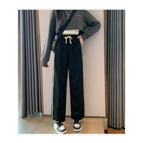 Casual Black Loose Drawstring Long Pants For Women