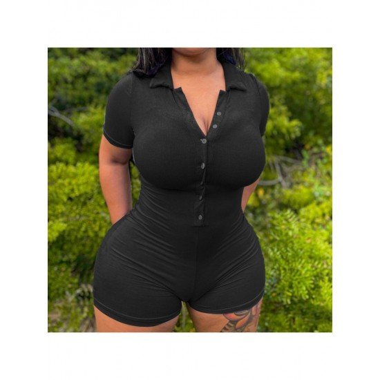  2022 New Pure Color Short Sleeve Women's Rompers