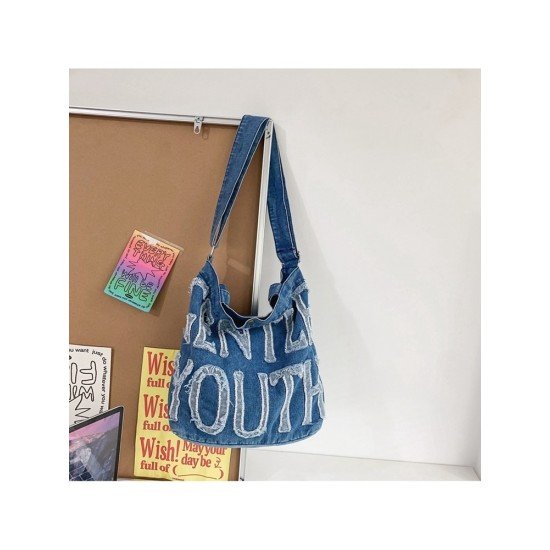 Letter Blue Casual Denim Tote Bags