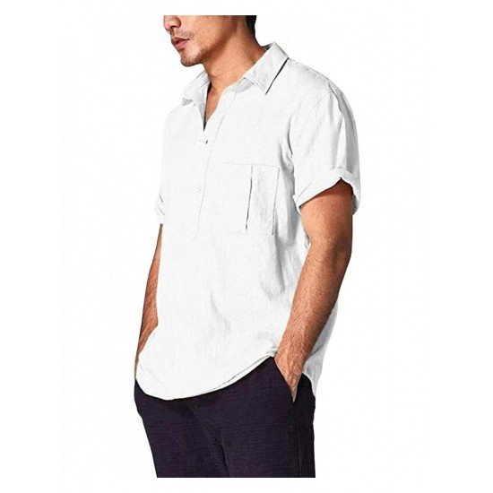  Spring Pure Color Cotton Men's Short Sleeve Shirt