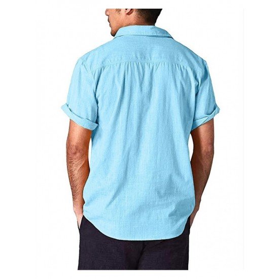  Spring Pure Color Cotton Men's Short Sleeve Shirt