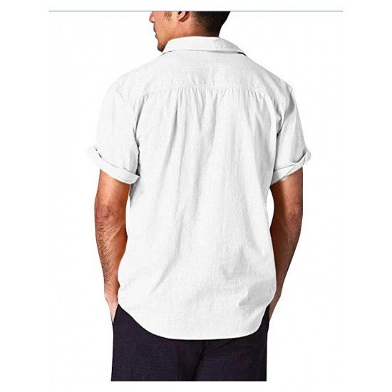  Spring Pure Color Cotton Men's Short Sleeve Shirt