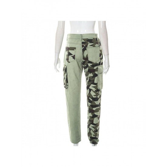 Camouflage Pencil Leg Green Jean Trousers