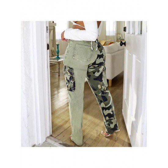 Camouflage Pencil Leg Green Jean Trousers