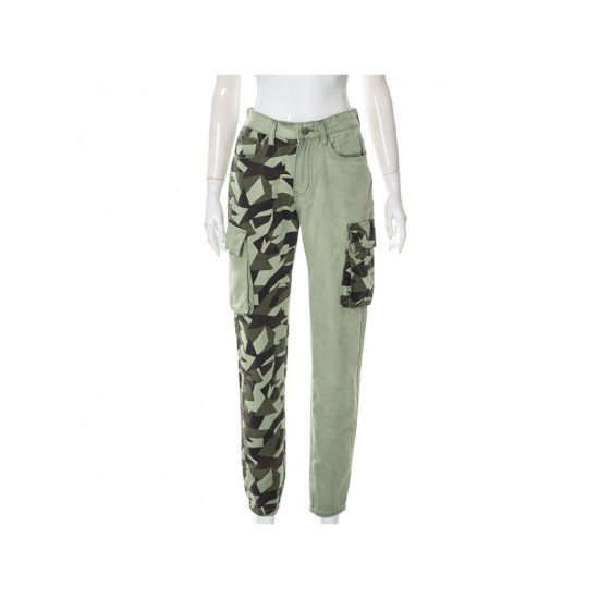 Camouflage Pencil Leg Green Jean Trousers