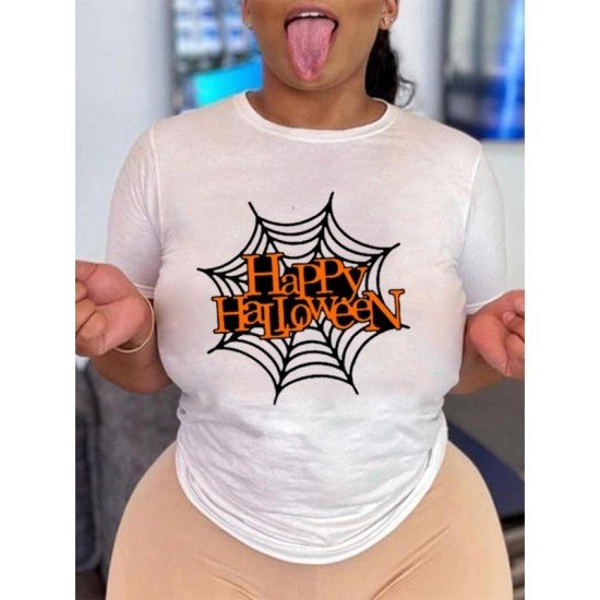 Spider Web Halloween Graphic Short Sleeve T Shirts