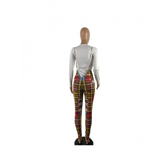 White T Shirt And Plaid Overall Sets For Women