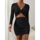  Sexy V-Neck Hollowed Out Women's Hip Skirt