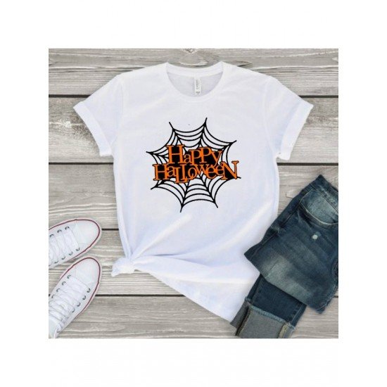 Spider Web Halloween Graphic Short Sleeve T Shirts