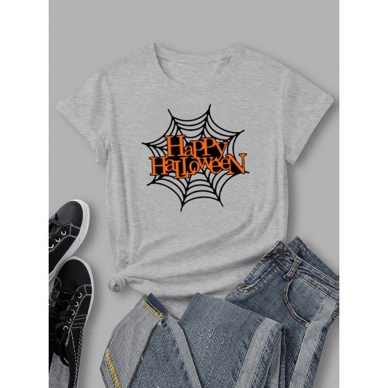 Spider Web Halloween Graphic Short Sleeve T Shirts