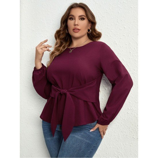  Pure Color Round Neck Women's Long Sleeve Top