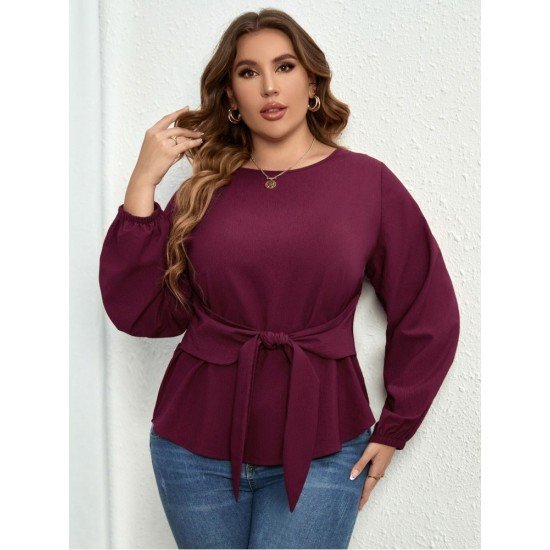  Pure Color Round Neck Women's Long Sleeve Top