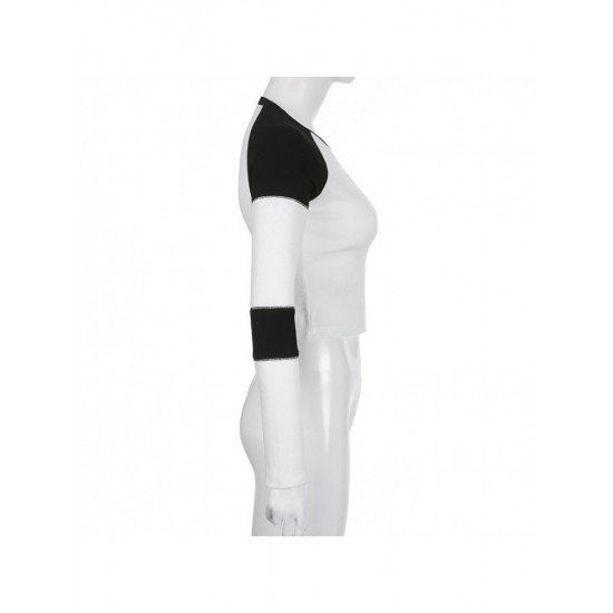 Color Blocking White Fitted Ladies Tops