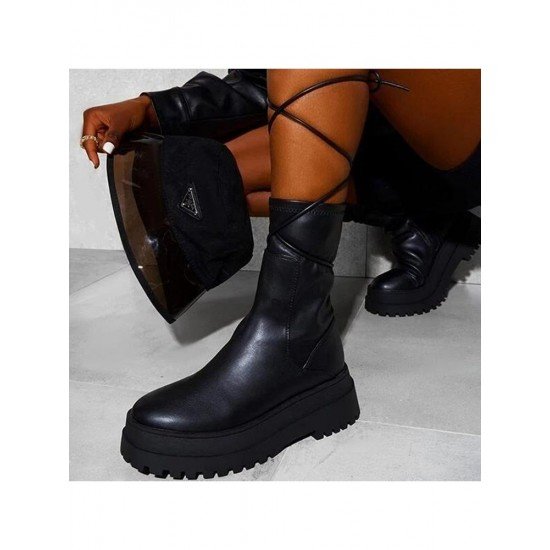 Stylish Black Platform Mid Calf Boots