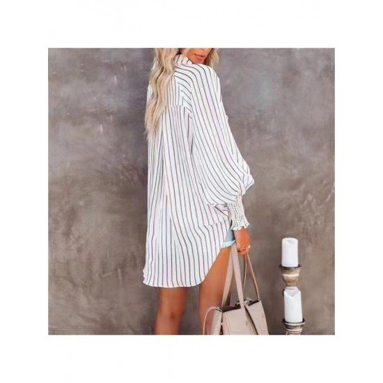  Temperament Lantern Sleeve Striped Women's Long Sleeve Shirt