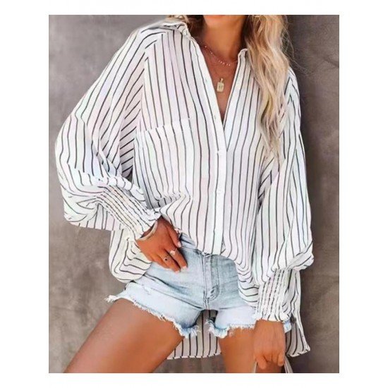  Temperament Lantern Sleeve Striped Women's Long Sleeve Shirt